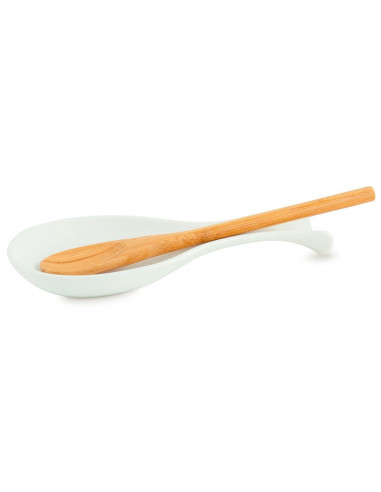 Tradineur - Soporte para cuchara, reposacucharas de cerámica, fácil de limpiar, utensilios de cocina (Blanco - 24,5 x 7,2 x 2,5