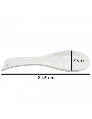 Tradineur - Soporte para cuchara, reposacucharas de cerámica, fácil de limpiar, utensilios de cocina (Blanco - 24,5 x 7,2 x 2,5