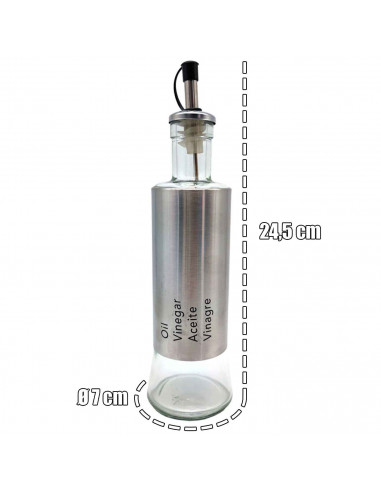 Tradineur - Bote vinagrera/aceitera - Botella de Aceite con Pico de acero - Ideal para la preparacion de ensaladas. - 280 ML 