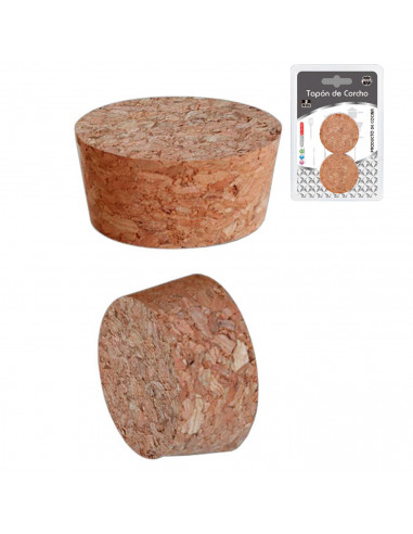 Tradineur - Pack de 2 tapones de corcho cónicos para botellas, garrafas, botes, frascos, bar, restaurante, vino, aceite, 38 x 17