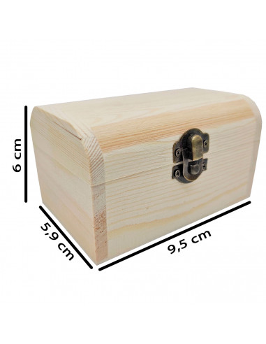 Tradineur - Caja de madera con tapa redondeada, madera natural, cierre metálico, almacenaje joyas, manualidades, decoración, 6 x