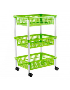 Carro verdulero Modelo PLFT verde con ruedas 3 cestas 62 x 40 x 29 cm . Carrito portaobjetos estantes multiusos para organizar l