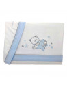 Tradineur - Juego de sabanas para cuna - Diseño azul de oso y conejo - Fabricado 100% algodón - Incluye:  funda de almohada + sa