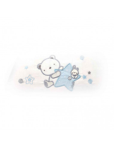 Tradineur - Juego de sabanas para cuna - Diseño azul de oso y conejo - Fabricado 100% algodón - Incluye:  funda de almohada + sa