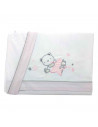 Tradineur - Juego de sabanas para cuna - Diseño rosado de oso y conejo - Fabricado 100% algodón - Incluye:  funda de almohada +