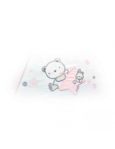 Tradineur - Juego de sabanas para cuna - Diseño rosado de oso y conejo - Fabricado 100% algodón - Incluye:  funda de almohada +
