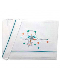 Tradineur - Juego de sabanas para cuna - Diseño de oso arriba de estrella azul - Fabricado 100% algodón - Incluye:  funda de alm
