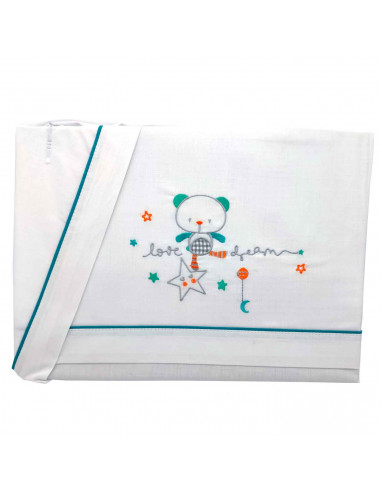 Tradineur - Juego de sabanas para cuna - Diseño de oso arriba de estrella azul - Fabricado 100% algodón - Incluye:  funda de alm