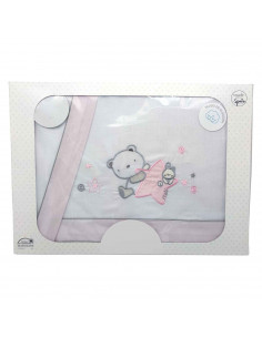 Tradineur - Juego de sabanas para cuna - Diseño osito en estrella rosa - Fabricado 100% algodón - Incluye:  funda de almohada +