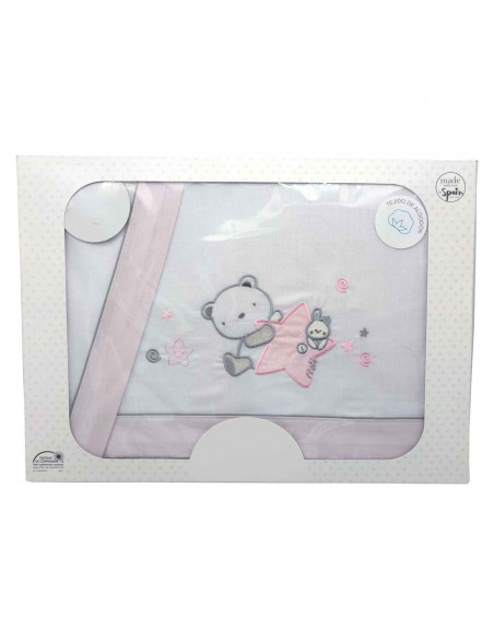 Tradineur - Juego de sabanas para cuna - Diseño osito en estrella rosa - Fabricado 100% algodón - Incluye: funda de almohada + Tradineur - Juego de sabanas para cuna - Diseño osito en estrella rosa - Fabricado 100% algodón - Incluye: funda de almohada +