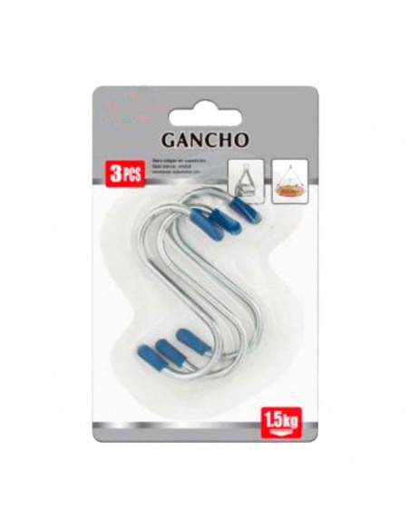 Tradineur - Pack de 3 Ganchos forma "S" - Fabricado en Acero - Resistente a peso y a dobleces - Uso en casa, baño, garage, entre