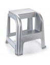 Tradineur - Taburete plástico gris plata con peldaño 45.5 x 44.2 x 42 cm, banqueta, silla, escalera de dos pasos ligera, hogar