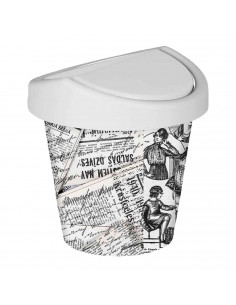 Tradineur - Mini papelera - Fabricado en plástico - Tapa giratoria con diseño de periódico antiguo - ideal para oficina, escrito
