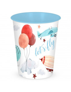 Tradineur - Papelera infantil decorada de plástico, cubo de basura para estudio, dormitorio de niños (Modelo "Let's Fly", 25,5