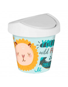 Tradineur - Mini papelera - Fabricado en plástico - Tapa giratoria con diseño de leon minimalista - ideal para oficina, escritor