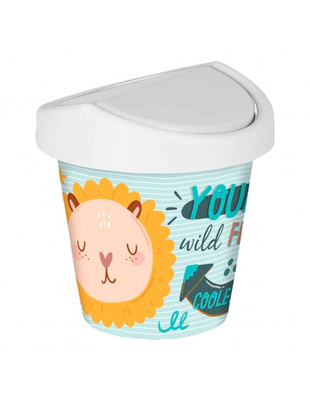 Tradineur - Mini papelera - Fabricado en plástico - Tapa giratoria con diseño de leon minimalista - ideal para oficina, escritor