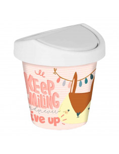Tradineur - Mini papelera - Fabricado en plástico - Tapa giratoria con diseño de animales "Keep Smiling" - Ideal para oficina, e