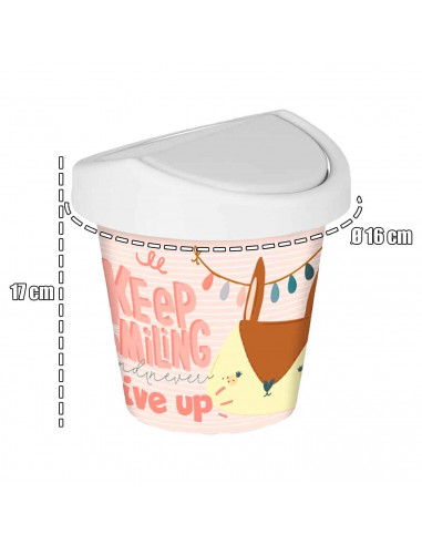 Tradineur - Mini papelera - Fabricado en plástico - Tapa giratoria con diseño de animales "Keep Smiling" - Ideal para oficina, e
