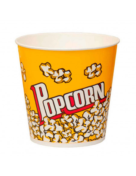 Tradineur - Gran Cubo de palomitas de plástico, recipiente reutilizable para cine en casa, fiestas, celebraciones (Amarillo, 21,