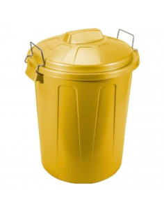 Tradineur - Cubo de basura de plástico resistente con tapa y asas metálicas, contenedor de residuos, papelera, reciclaje, indust