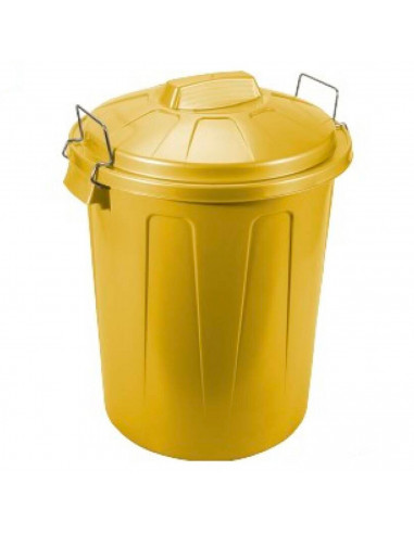 Tradineur - Cubo de basura de plástico resistente con tapa y asas metálicas, contenedor de residuos, papelera, reciclaje, indust