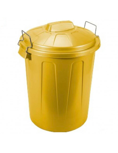 Tradineur - Cubo de basura de plástico resistente con tapa y asas metálicas, contenedor de residuos, papelera, reciclaje, indust