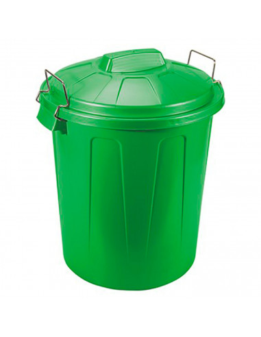 Tradineur - Cubo de basura de plástico con asas metálicas, contenedor de residuos, papelera con tapa, reciclaje, industrial, hog