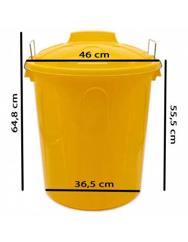 Tradineur - Cubo de basura de plástico resistente con tapa y asas metálicas, contenedor de residuos, papelera, reciclaje, indust