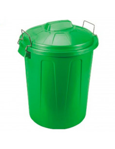 Tradineur - Cubo de basura con tapa y asas metálicas, plástico resistente, contenedor de residuos, papelera, reciclaje, industri