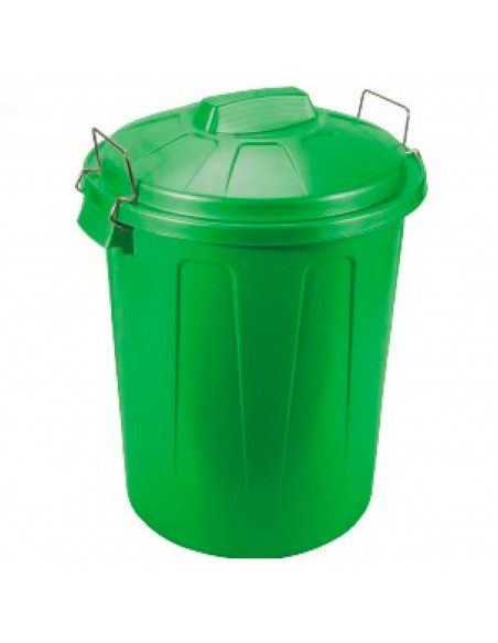 Tradineur - Cubo de basura con tapa y asas metálicas, plástico resistente, contenedor de residuos, papelera, reciclaje, industri