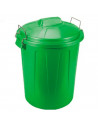 Tradineur - Cubo de basura con tapa y asas metálicas, plástico resistente, contenedor de residuos, papelera, reciclaje, industri