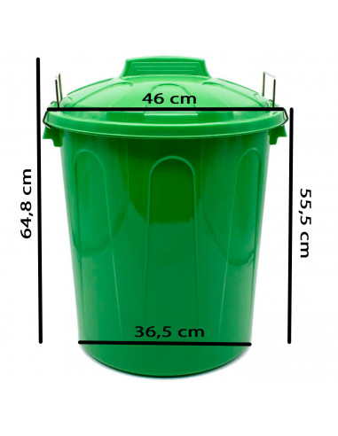 Tradineur - Cubo de basura con tapa y asas metálicas, plástico resistente, contenedor de residuos, papelera, reciclaje, industri