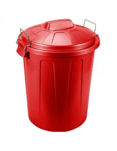 Tradineur - Cubo de basura con asas metálicas y tapa, plástico resistente, contenedor de residuos, papelera, reciclaje, industri