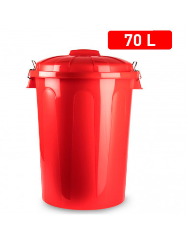 Tradineur - Cubo de basura con asas metálicas y tapa, plástico resistente, contenedor de residuos, papelera, reciclaje, industri