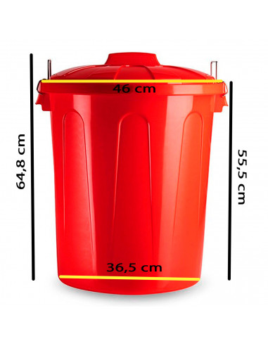 Tradineur - Cubo de basura con asas metálicas y tapa, plástico resistente, contenedor de residuos, papelera, reciclaje, industri
