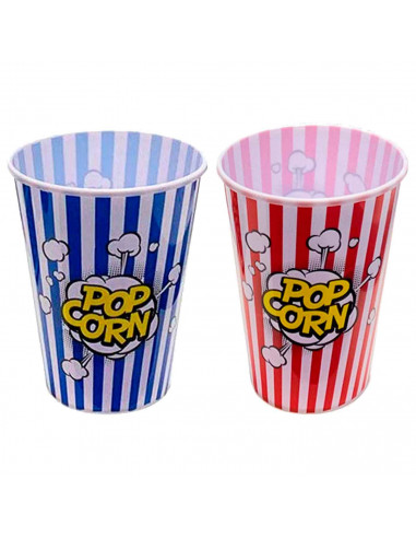 Tradineur - Cubo de palomitas de plástico a rayas, recipiente reutilizable para cine en casa, fiestas, celebraciones. (Color Sur