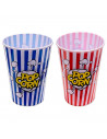 Tradineur - Cubo de palomitas de plástico a rayas, recipiente reutilizable para cine en casa, fiestas, celebraciones. (Color Sur