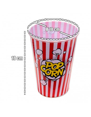 Tradineur - Cubo de palomitas de plástico a rayas, recipiente reutilizable para cine en casa, fiestas, celebraciones. (Color Sur