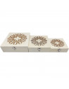 Tradineur - Set de 3 cajas de madera natural con tapa decorada, juego cajas decorativas sin tratar, cierre metálico, almacenaje