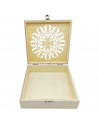 Tradineur - Set de 3 cajas de madera natural con tapa decorada, juego cajas decorativas sin tratar, cierre metálico, almacenaje