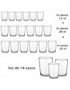 Tradineur - Set de 18 vasos de cristal "Otto", 3 tamaños: 6 x 12 cl, 6 x 20 cl y 6 x 25 cl, aptos para lavavajillas, agua, bebid