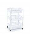 Tradineur - Carro verdulero blanco modelo PLFT con ruedas 3 cestas 40 x 30 x 61,5 cm . Carrito portaobjetos estantes multiusos p