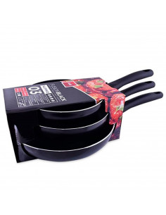 Tradineur - Set de 3 sartenes de aluminio antiadherente "Fusion Black", mango ergonómico soft touch, para todas las cocinas, Ø 1