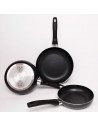 Tradineur - Set de 3 sartenes de aluminio antiadherente "Fusion Black", mango ergonómico soft touch, para todas las cocinas, Ø 1