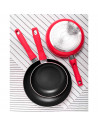 Tradineur - Set de 3 sartenes antiadherentes de aluminio "Fusion Red", mango ergonómico soft touch, para todas las cocinas, Ø 18
