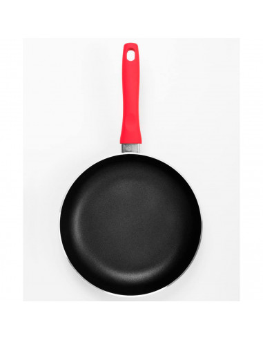 Tradineur - Set de 3 sartenes antiadherentes de aluminio "Fusion Red", mango ergonómico soft touch, para todas las cocinas, Ø 18