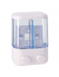Tradineur - Dispensador de jabón líquido con 2 compartimentos de 380 ml, plástico, dispensador de gel y champú con botón, montaj