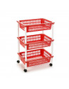 Tradineur - Carro verdulero rojo modelo PLFT con ruedas 3 cestas 40 x 30 x 61,5 cm . Carrito portaobjetos estantes multiusos par
