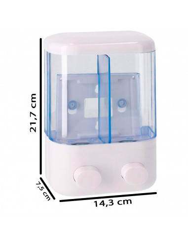 Tradineur - Dispensador de jabón líquido con 2 compartimentos de 380 ml, plástico, dispensador de gel y champú con botón, montaj