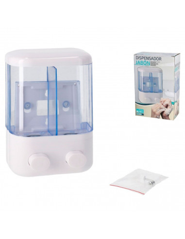 Tradineur - Dispensador de jabón líquido con 2 compartimentos de 380 ml, plástico, dispensador de gel y champú con botón, montaj